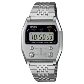 Casio A1100D-1D Digital Silver Strap Unisex Adult Watch, Gray Dial, 40 × 35 × 9.1 mm