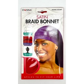 DONNA SATIN BRAID BONNET 1PC Satin Bonnet for Sleeping Shower Cap for Women, Sleep Cap for Women with Long Braids, Long Twist, Long Ponytails RED