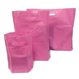 JeeJaan® 25 Pcs of Light Pink Plastic Carrier Bags 10"x12"+4" - Strong Patch Handle Bags Ideal for Boutiques Clothes, Jewellery, Gifts, Retail and Shopping