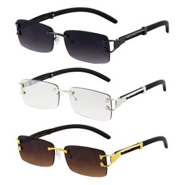 Flawless - Mens Fashion Gold Stylish Glasses Clear Lens Rectangular Retro Rimless Tinted Sunglasses for Women (Black - Silver/Clear - Brown)