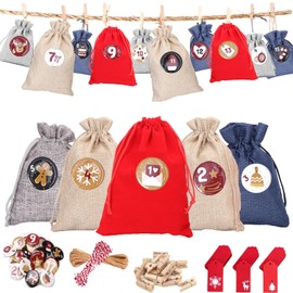 EIKEJI Advent Calendar for Filling, Large, 24 Christmas Calendar Fabric Bags Fill Yourself 20 x 15 cm, Advent Calendar 2023 Children to Fill Bag Fabric Natural, Gift Cards, Number Buttons