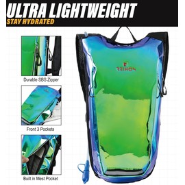 Hydration Backpack Pack with 2L Water Bladder Rave Essentials Lightweight Bag for Hiking, Running Vest, Music Festival for Men Women (Green)