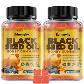 Edmmyliy Black Seed Oil & Honey Gummies - Black Seed Oil 500mg with Biotin, Ashwagandha Extract, Turmeric Extract, Vitamin C & B6 - Supports Immune & Digestion