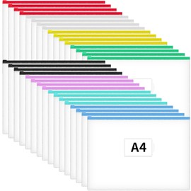 JARLINK 32pcs Poly Zip Envelopes, 8 Colors, A4 Letter Size Plastic Files Zipper Folders, Reusable Pencil Bags for School, Office, Travel Storage Supplies