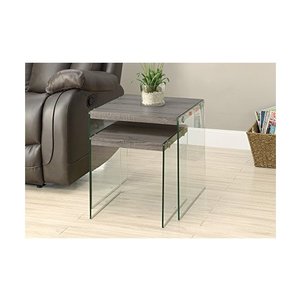 Monarch Specialties ,Nesting Table, Tempered Glass, Dark Taupe
