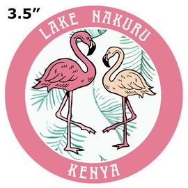 Blue Heron Two Flamingos Lake Nakuru, Kenya Car Truck Window Bumper Sticker Decal Souvenir - Pink