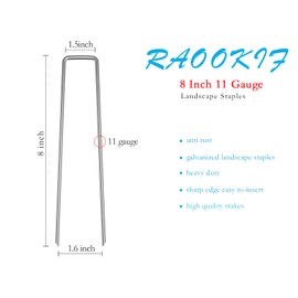 RAOOKIF 8 Inch Galvanized Garden Landscape Staples Stakes, 20/50/100/200Pcs Garden Metal Stakes, 11 Gauge Heavy Duty Ground Stakes for Decoration, Fence Stakes Lawn Stake, Fabric Pins (100, 8 Inch)