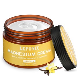 LEPONIX LEPONIX Magnesium Cream for Sleep, Magnesium Body Butter, Leg Cramps & Pain, Muscle Relaxation, Magnesium Lotion for Sleep, Magnesium Balm for Men Women, Safe for Kids (120ml, Vanilla)