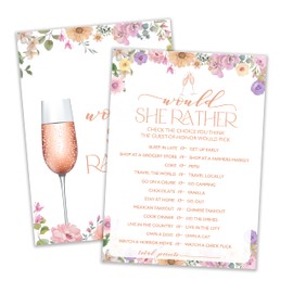 Wedding Games, Bridal Shower Games, Would She Rather Game Cards, Wildflower Wedding Shower Games, Engagement Party Games, Bridal Shower Decorations Supplies, Reception Games 25 Guests-01
