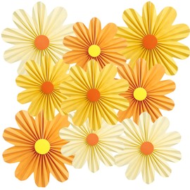 SUNBEAUTY 9 PCS Daisy Orange Party Decorations Spring Party Decorations Paper Fans Party Decorations Tea Talk Party Decorations Flower Party Decorations Paper Flowers Decorations for Wall