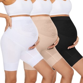 Maternity Underwear Over Bump, Womens High Waist Mid-Thigh Pregnancy Shapewear Seamless Boyshorts Panties for Under Dresses