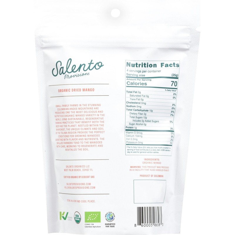 Salento Provisions Dried Organic Mango 3.5 oz (Pack of 6)