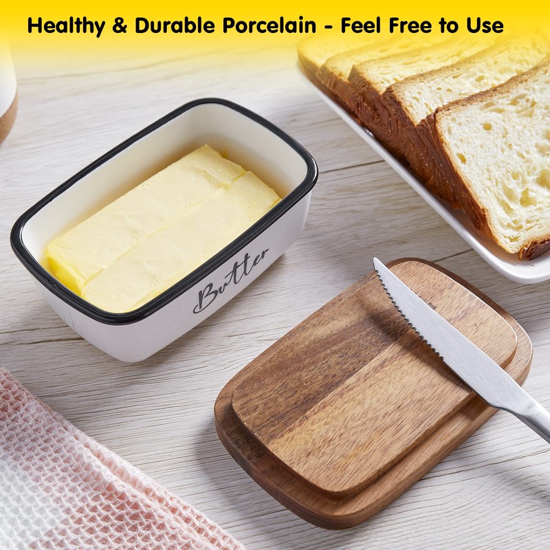 Butter Dish with Lid, ALELION Large Ceramic Butter Dish for