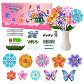 Jukibole DIY Flower Craft Set for Girls from 5 Years, Birthday Gift with Butterflies & Flowers, Environmentally Friendly Acrylic Material, Children's Diamond Painting Bouquet, for Children, Girls