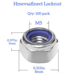 Hmevsafinect 100pcs Nylock Nylon Inserted Self Locking Nut, 304(A2-70) Stainless Steel (M5 x 0.8mm,100PCS)