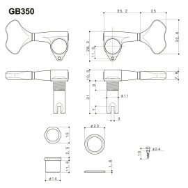 GOTOH NEW Gotoh GB350 RES-O-LITE Aluminum Bass Side 4-in Line Tuning Keys Set X-CHROME
