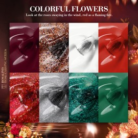 ROSALIND Colors Christmas Semi-Permanent Nail Polish, 8 Colors Red White Green Glitter Red Gold Silver, 5ml UV Gel Nails, Christmas Gel Nail Polish Set 8pcs