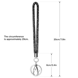 Soleebee Card Holder Bracelets, Bling Rhinestone Lanyard with Key Ring, Crystal Bracelet, Women's Bracelets Kit for Key Ring, ID Card Holder, darkgray