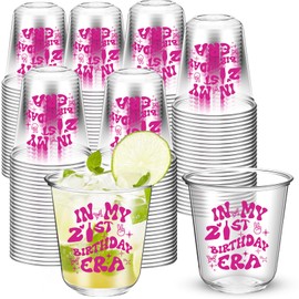 Jingmore 100 Pcs 21st Birthday Disposable Stemless Glasses 12 oz in My 21st Birthday Era Plastic Cup 21st Birthday Plastic Cocktail Glasses Wine Glasses for Birthday Party Anniversary Wedding Favors