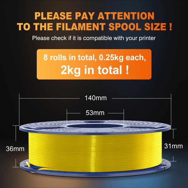 SUNLU SUNLU PLA Filament 1.75 Bundle, 2kg Total, 0.25kg per