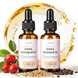 2PCS Aceite De Rosa Mosqueta, Aceite Rosa Mosqueta Puro, Aceite Facial Hidratante, Suaviza la Apariencia de la Piel, Unifica el Tono y Aporta Elastici