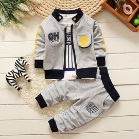 YIKIURL Baby Boy's Clothing Sets Jacket + T-Shirt + Pants Three-Piece Newborn Sportswear outfit clothes (Grey, 24M)
