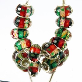 TianBo - 100 abalorio de vidrio chapado en plata, diseño de murano, diseño de Navidad, para pulseras europeas, fabricación de joyas (S08: 14 x 9 mm)