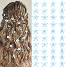 YISSION 40 Pcs Mini Blue Flower Hair Clips Cute Rhinestone Hair Clips Flower Hair Pins Decorative Hair Clips Wedding Hair Barrettes Bridal Flower Hair Accessories for Girls Women