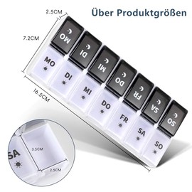 JANUIXCO Tablettenbox 7 Tage Morgens Abends - Pillendose 7 Tage 2 F√§cher Abnehmbar, Frei von BPA - Medikamentenbox 14 F√§cher Einfach zu √ñffnen, f√ºr Unterwegs (Schwarz Wei√ü)