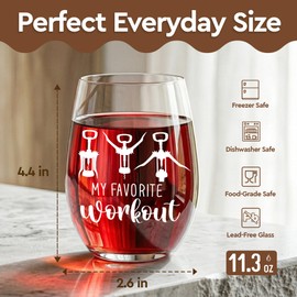Funny Wine Gift for Women,Men,Friends,Sister,Coworker,Colleague,Workmate,My Favorite Workout Stemless Wine Glass, Funny Drinking Glass for Wine Lover, Birthday Christmas Gift for Mom Grandma Coworker