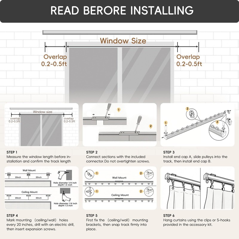 TEAKMAMA Ceiling Curtain Track,Heavy-Duty Silent Rail Set,6ft-9ft, White