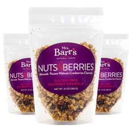Mrs. Barr’s Natural Foods Granola | Nuts & Berries | Certified Organic Gluten Free Oats | Soft Texture | Small Batch | Gourmet Quality | Real Ingredients | 10 Ounces (3 Pack)
