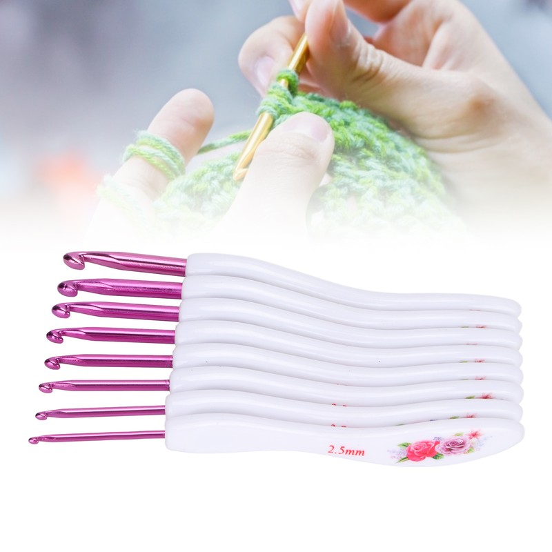 8pcs Crochet Hooks Curved Soft Handle Comfortable Portable Knitting Tool