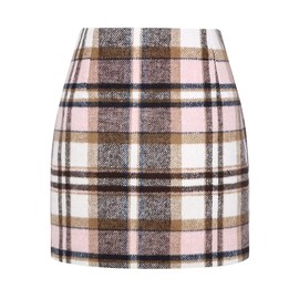 Pink Skirt for Women Fall Winter High Waisted Bodycon Wool Plaid Mini Pencil Skirt (Pink, M)