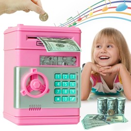 HKHDICL ATM Piggy Bank Toys for Kids Ages 5 6 7 8 9 10 11. Coin Cash Money Bank Electronic Password Saving Box for Boys Girls. Birthday Gift Kids Toys for 4-6-8-10-12 Year Old Boys Girls. (Black)