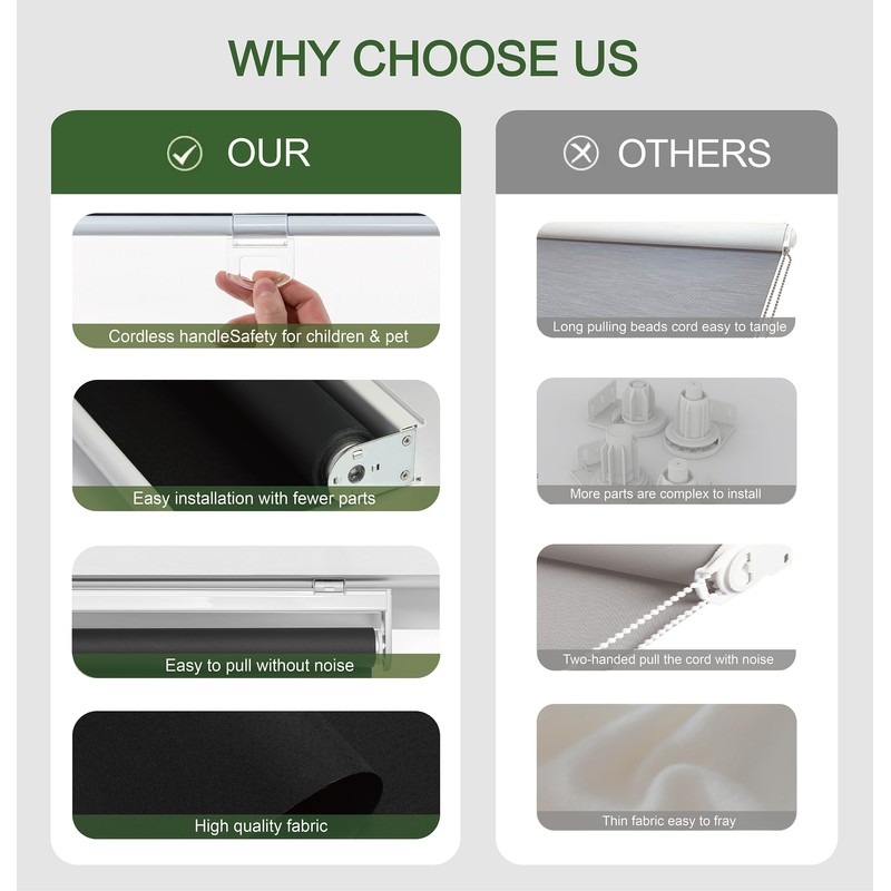 KALYSIE Custom Roller Shades 100% Blackout Blinds for Windows and