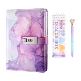 DecorDwell Diary with Lock Notebook Ballpoint Pen Sticker Gifts, Birthday Gifts Stationery Set for Travel Diary Study Notes for Girls 7 8 9 10 11 12 13 14 Years (B)