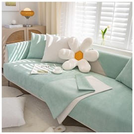 asskanaer Chenille Sofa Cover 1/2/3/4 Seater, L Shape Couch Cover Reversible Quilted Corner Slipcovers Furniture Protector Couch Cover for Living Room (Green, 70 * 70cm)