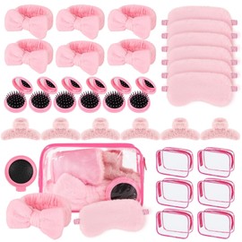 YLOLUL 30 Pcs Spa Sleepover Party Supplies for Girls Makeup Party Favor with Headband Clear Cosmetic Bags Eye Masks Sleepover Temporary Tattoos for Slumber Spa Essentials Favors Gift
