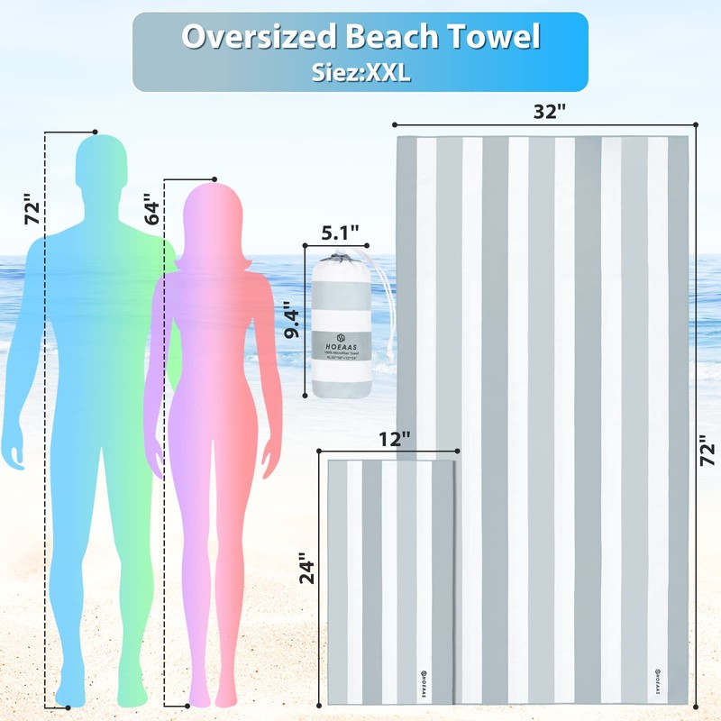 Microfiber Beach Towel,Quick Dry Camping Towel(60"x30"+24"x12") 2 Pack Sand Proof