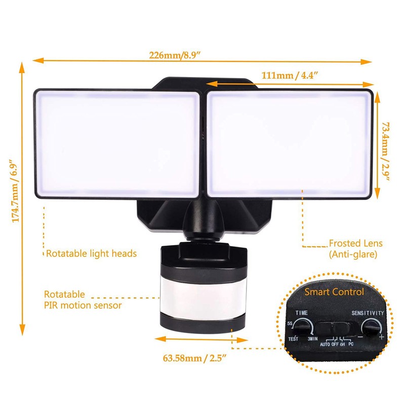 EMANER Dusk-to-Dawn Floodlights with Motion Sensor, 4 Lighting Modes, 2800lm