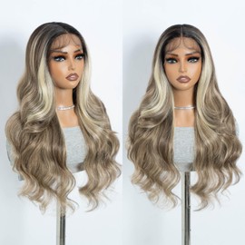 Noble Synthetic Lace Front Wig Long Layered Wavy Wig with Baby Hair Pre-Plucked T-Part Lace Wigs for Women 30 Inch Body Wave Glueless Wigs