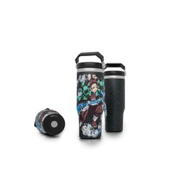 Demon Slayer Kimetsu No Yaiba Tanjiro Tumbler with Lid, 30 Oz Water Cup, Vacuum Insulated, Anime Water Bottle, Reusable Insulated Stainless Steel tumbler for Water, Iced Tea or Coffee