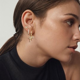 AnlaScheer Gold Plated Hoop Earrings for Women, Gold Bow Earrings, Dainty Christmas Butterfly Knot Earrings Jewelry Gifts for Women, Christmas Earrings