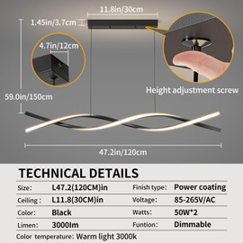 Matven Modern Ceiling Chandelier Light, Acrylic Anti Flicker Pendant Lamp with Remote Control Dimmable 3 Color Mode & Brightness (Warm Cool Neutral Light) for Kitchen Bar Walnut