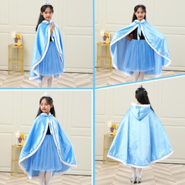 Century Star Girl Fur Princess Cape with Hood Girls Cloak for Little Girls Christmas Blue 2-3 Years