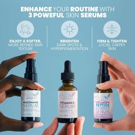 Eva Naturals - Juego de 3 sueros para el cuidado de la piel con 20% de suero de vitamina C, suero complejo de péptidos, suero de vitamina B3 de niacinamida, suero de péptidos para la cara, suero facial