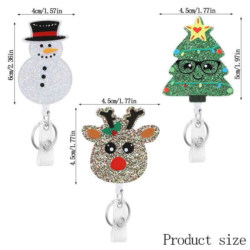 3 Pack Christmas Badge Reel Retractable, Nurse ID Name Card