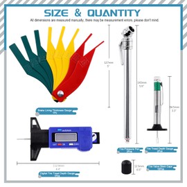 Cimeton 23Pcs Tire Tread Depth Gauge Set, Including LCD Digital Tire Tread Depth Gauge with Inch and MM Conversion Color Coded, 8Pcs Brake Lining Thickness Gauge Set Valve Cores,Tire Pressure Gauge