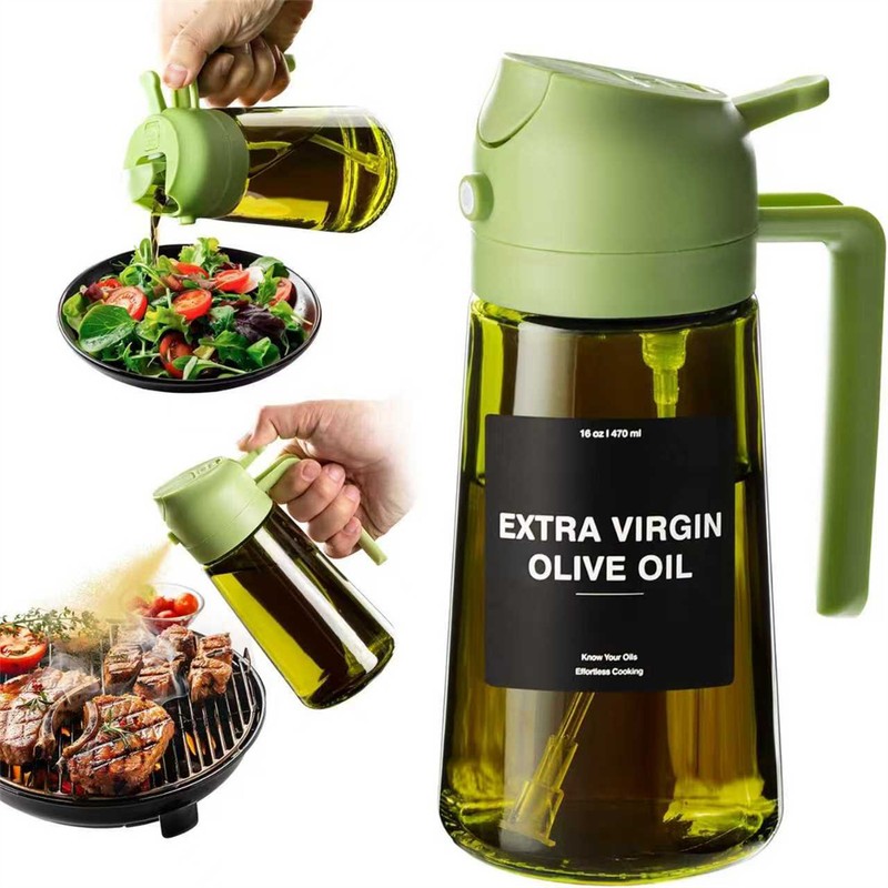 2-in-1 Olive Oil Sprayer for Cooking – 16 oz Glass